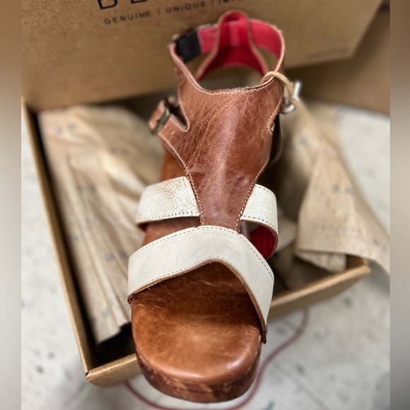 Bed Stu Devlin Platform Sandals Nectar Lux Rustic Wood & Leather Heels - Picture 9 of 9